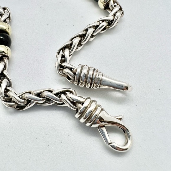 David Yurman 14k Yellow Gold & Sterling Silver Black Onyx Wheat Chain Necklace - Picture 12 of 12
